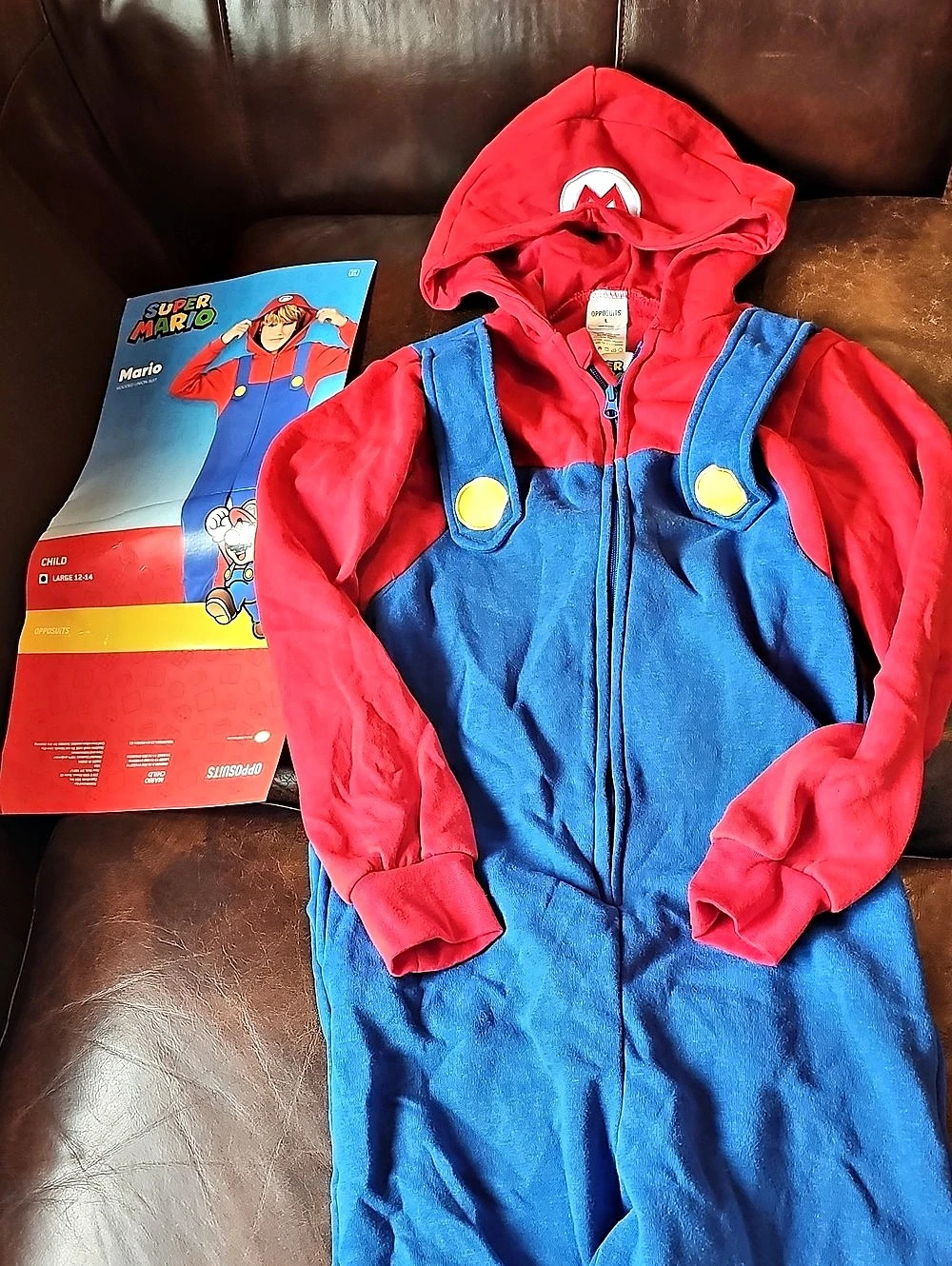 Opposuits Super Mario Bros Kids Costume Jumpsuit Blue & Red L(12-14)